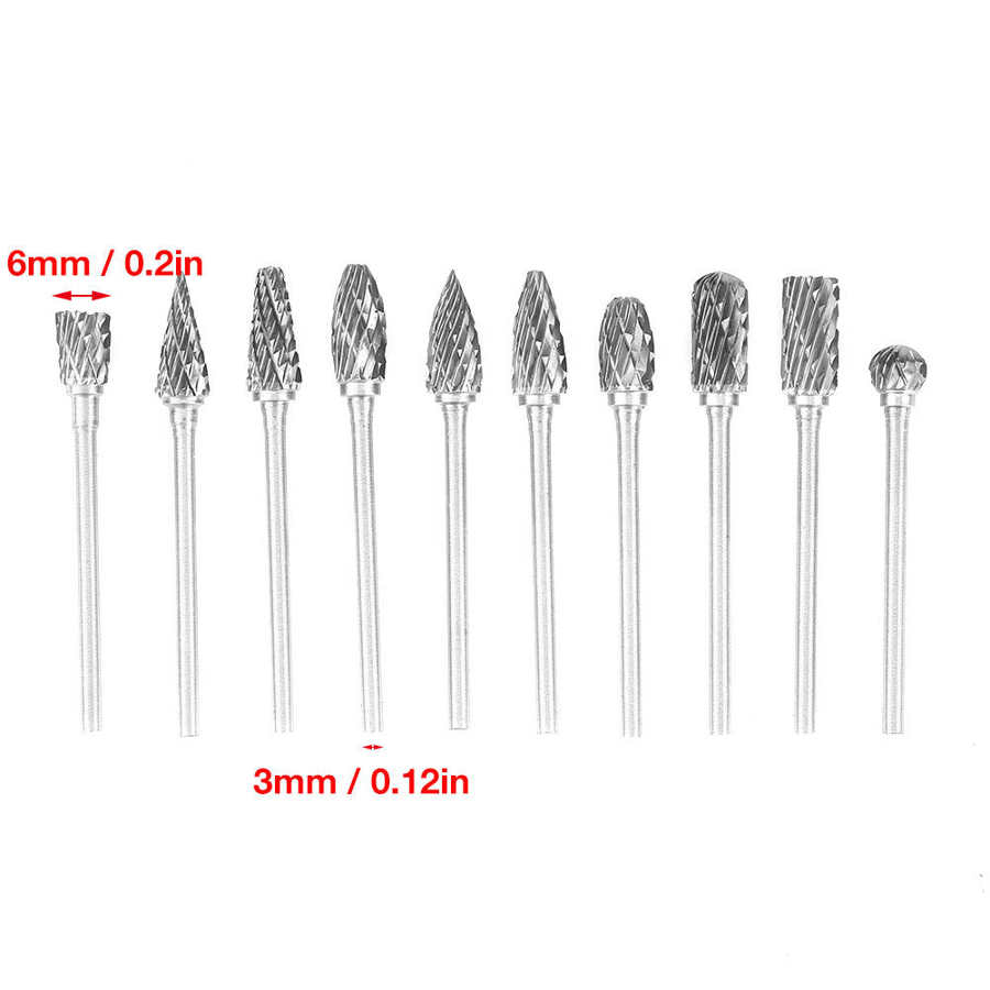 Elektrische boormachine 10 stuks wolfraamcarbide stalen frezen vijlen metaalbewerkingsgereedschapset 3*6mm mini-frezen voor het snijden en vormen