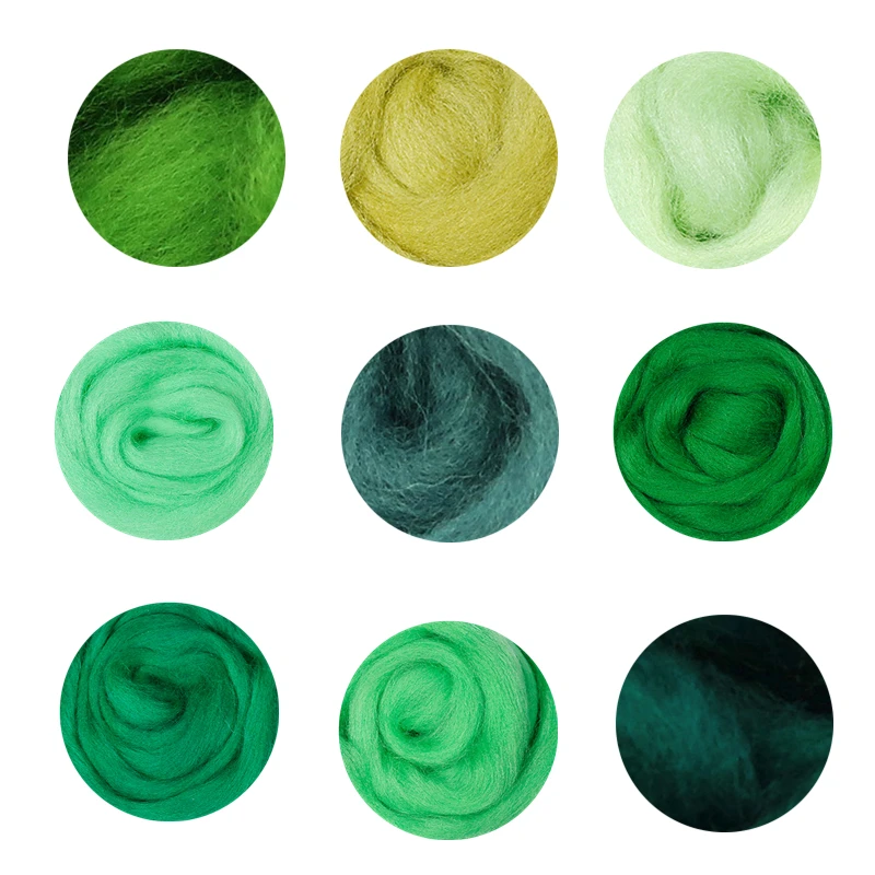 66S Green Color Series Wool Fibre for Needle Felting Wet Felting Wool Felting Handmade Spinning DIY Craft Materials