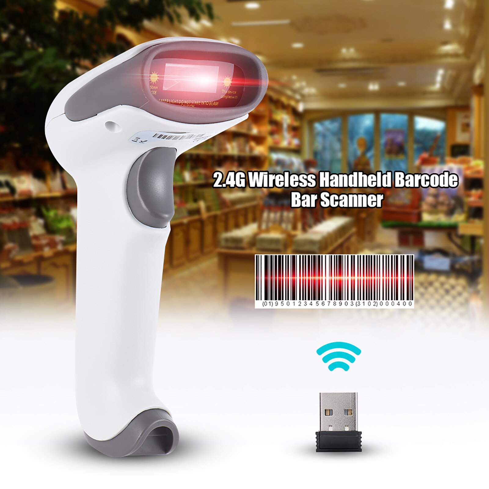 Wireless Handheld Barcode Bar Code Scanner Reader for Supermarket Library Express Company Retail Store Warehouse