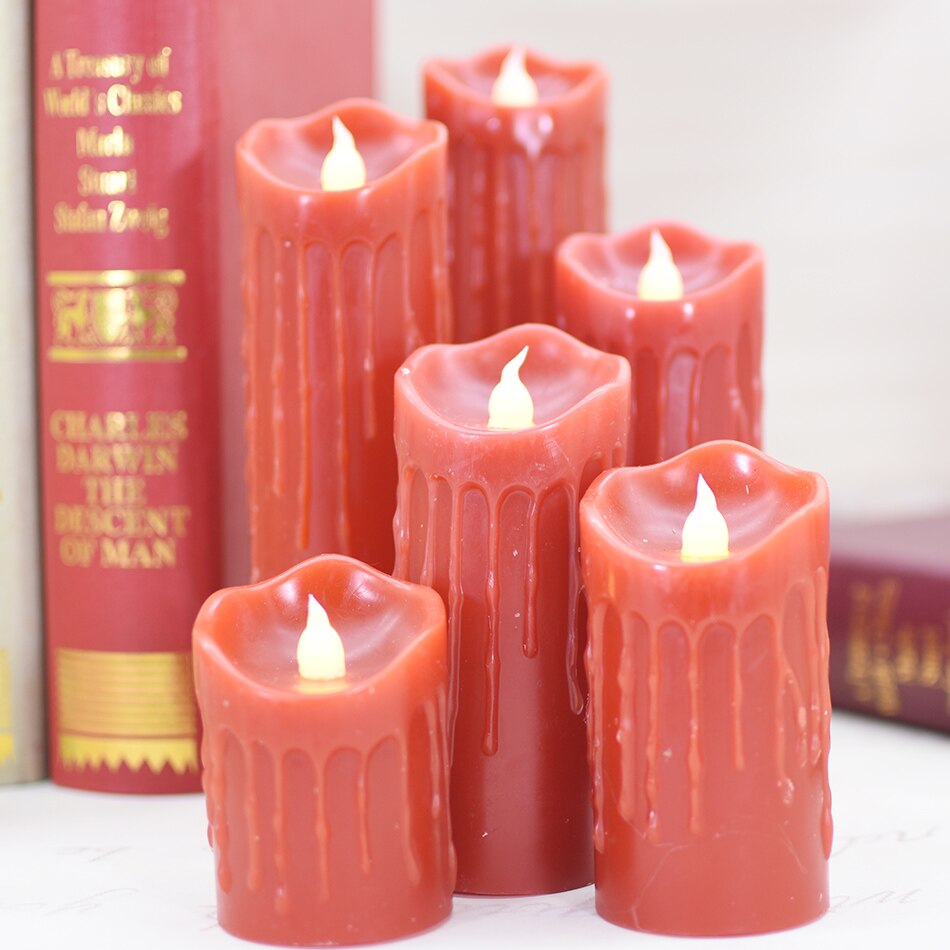 Bougie rouge en cire led goutte à goutte, bougie électronique rouge sans flamme de décoration, activités religieuses/noël, bougies d'halloween