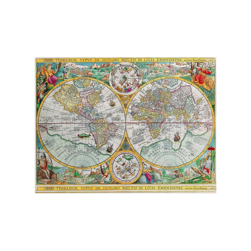Orbis terrarvm typvs de integro multis in locis emendatus 1594 latin vintage verdenskort 150 x 100cm ikke-vævet sammenklappelig