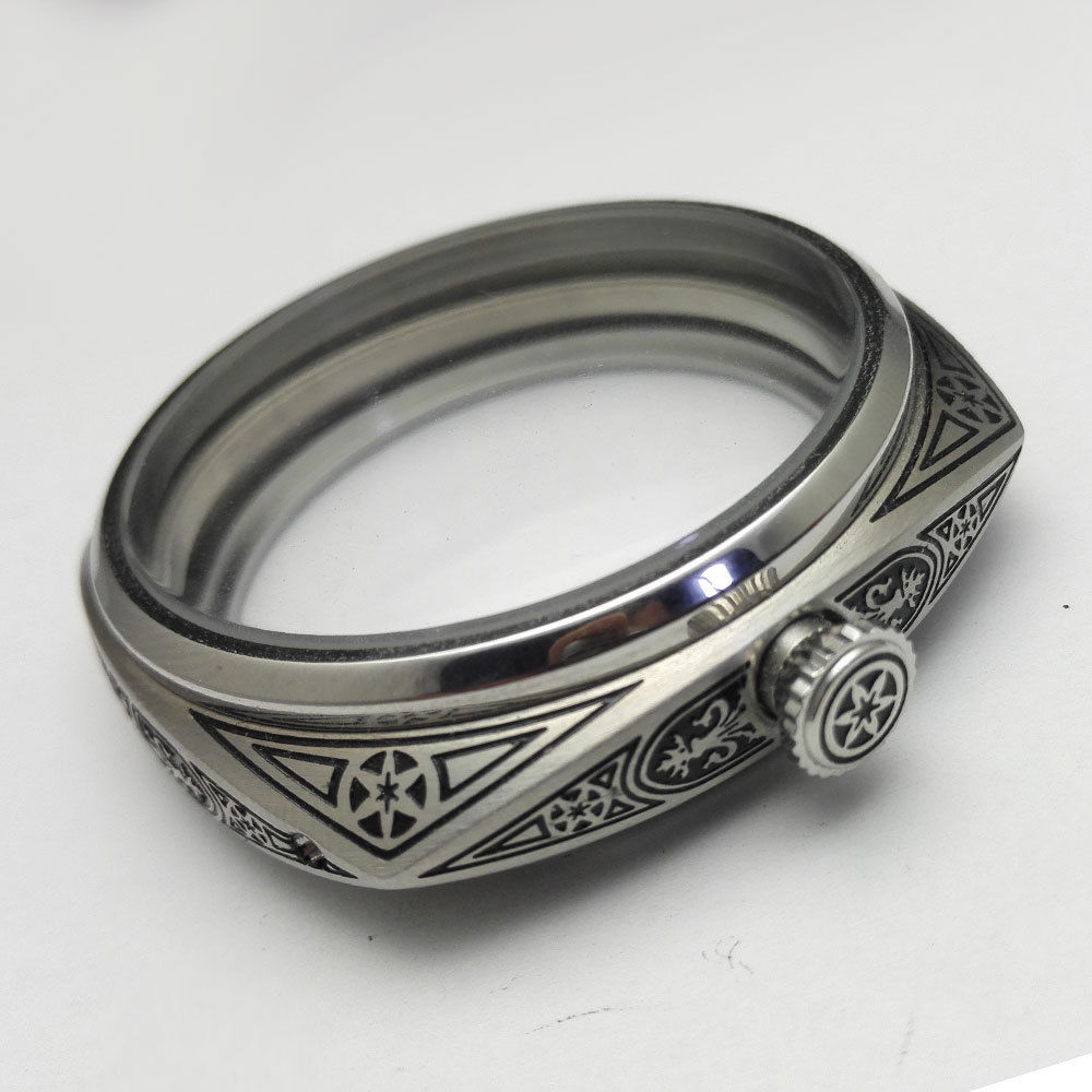 47Mm 316L Rvs Gesneden Hand-Kronkelende Gepolijst Horloge Case Voor Seagull ST36 Eta 6497/ 6498 Horloge beweging Reparatie Onderdelen