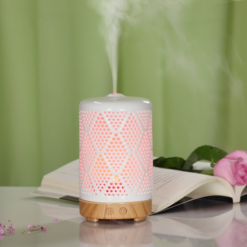 Ultralyd aromadiffusor keramisk luftfukter purifier forstøver essensiell oljediffusor med 7 farger nattlys for hjemme eu