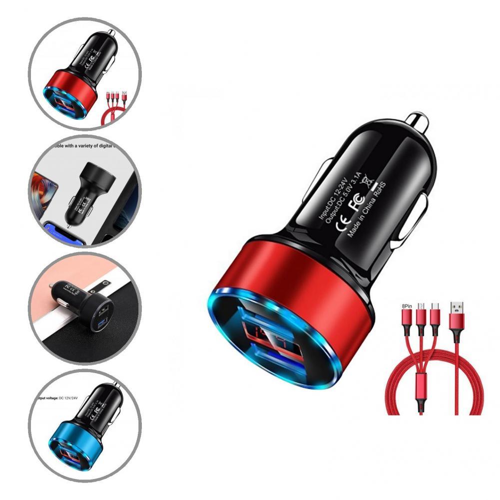 Tragbares usb-autoladegerät, leichtes schnelllade-autoladegerät mit 3 in 1 datenkabel