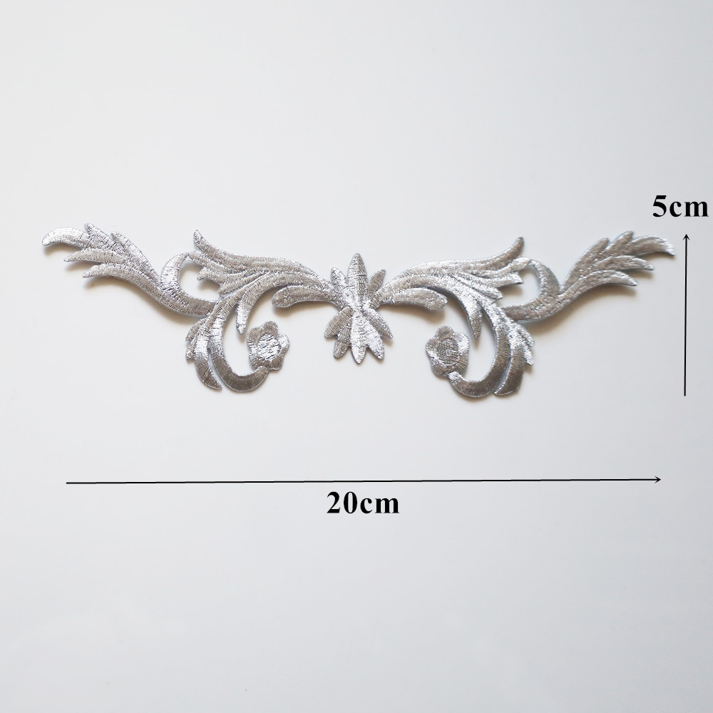 Apliques de flores barrocas bordados en oro y plata, parche para coser para boda, vestido de novia, ropa, tela, decoración de vestido, manualidades DIY: Pistola de metal