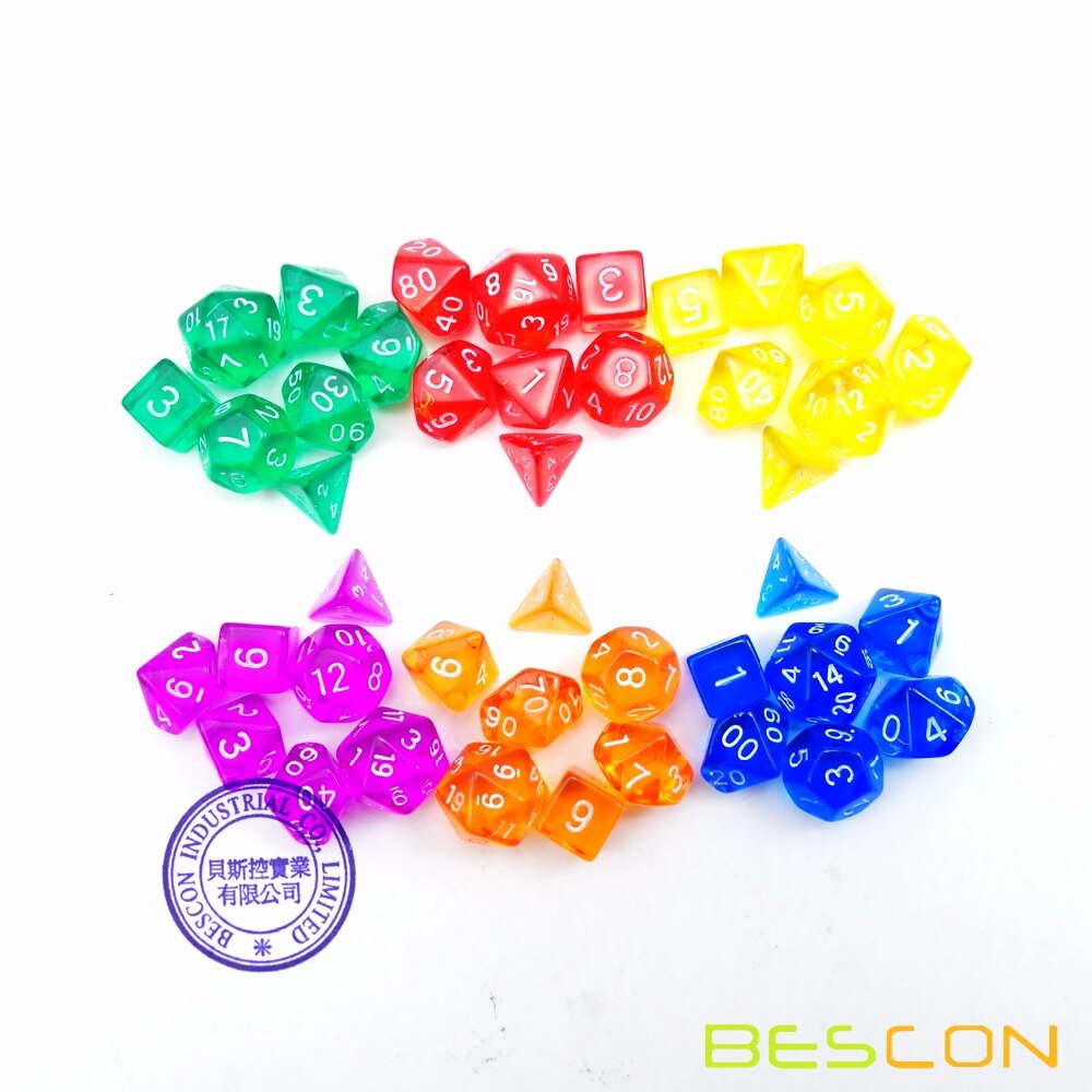 Bescon Mini Transluzenten Polyhedral RPG Würfel Set 10 MM, Kleine RPG Würfel Set D4-D20 in Rohr Verpackung, verschiedene Farbige von 42 stücke