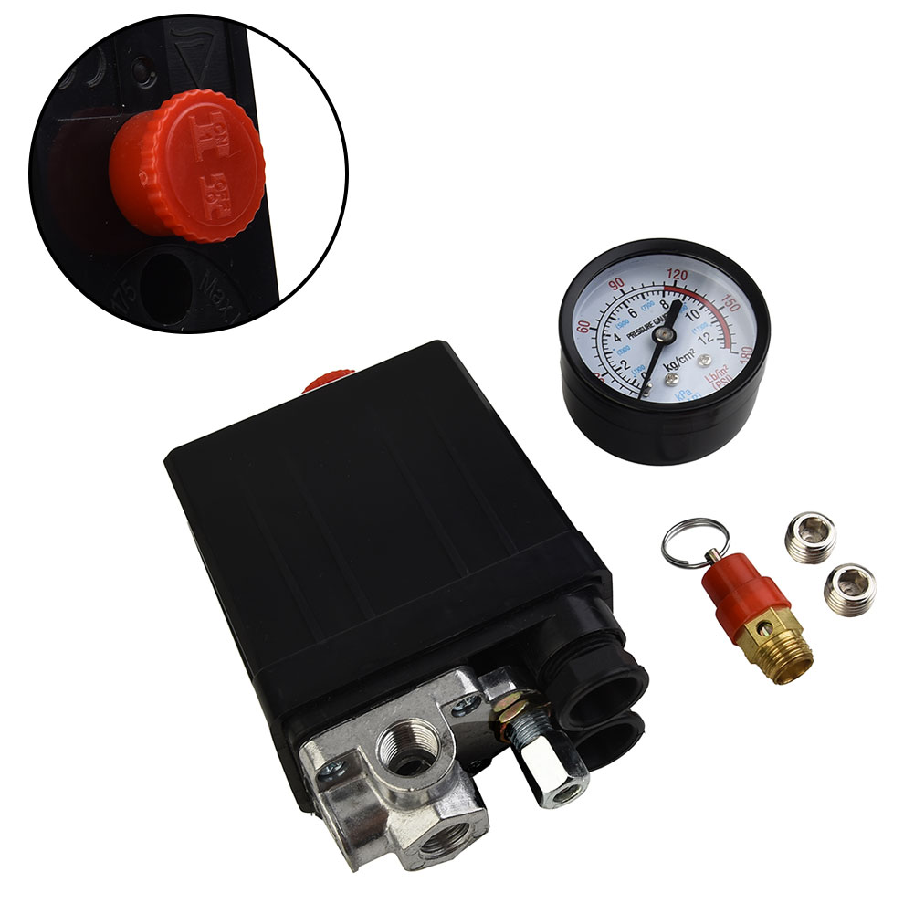 175psi 4-poorts luchtcompressor drukschakelaar spruitstukregelaar + veiligheidsklepstang sterke plastic omhulsel elektrisch gereedschap accessoires