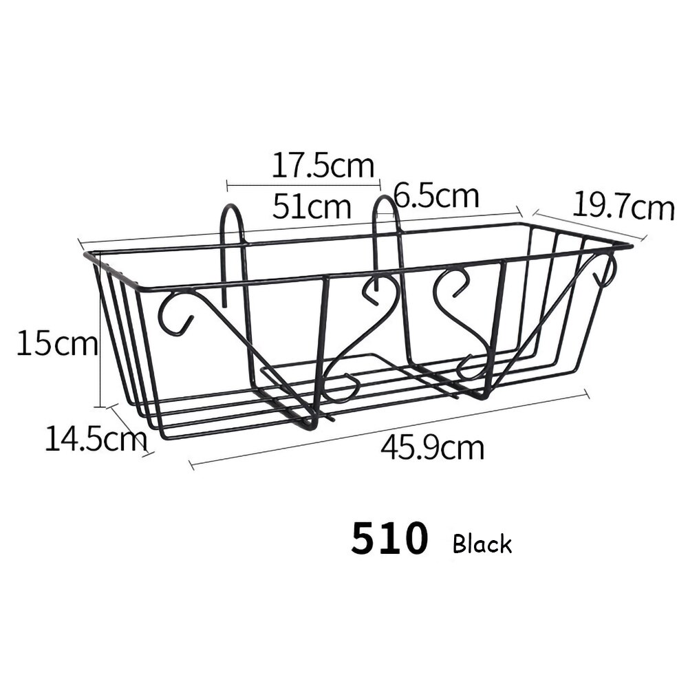 1 Pcs Rechteckige Balkon Geländer Schmiedeeisen Blume Stehen Blume Topf Garten Wand Hängende Lagerung Box Stand Pflanzung Blume: Black 45cm