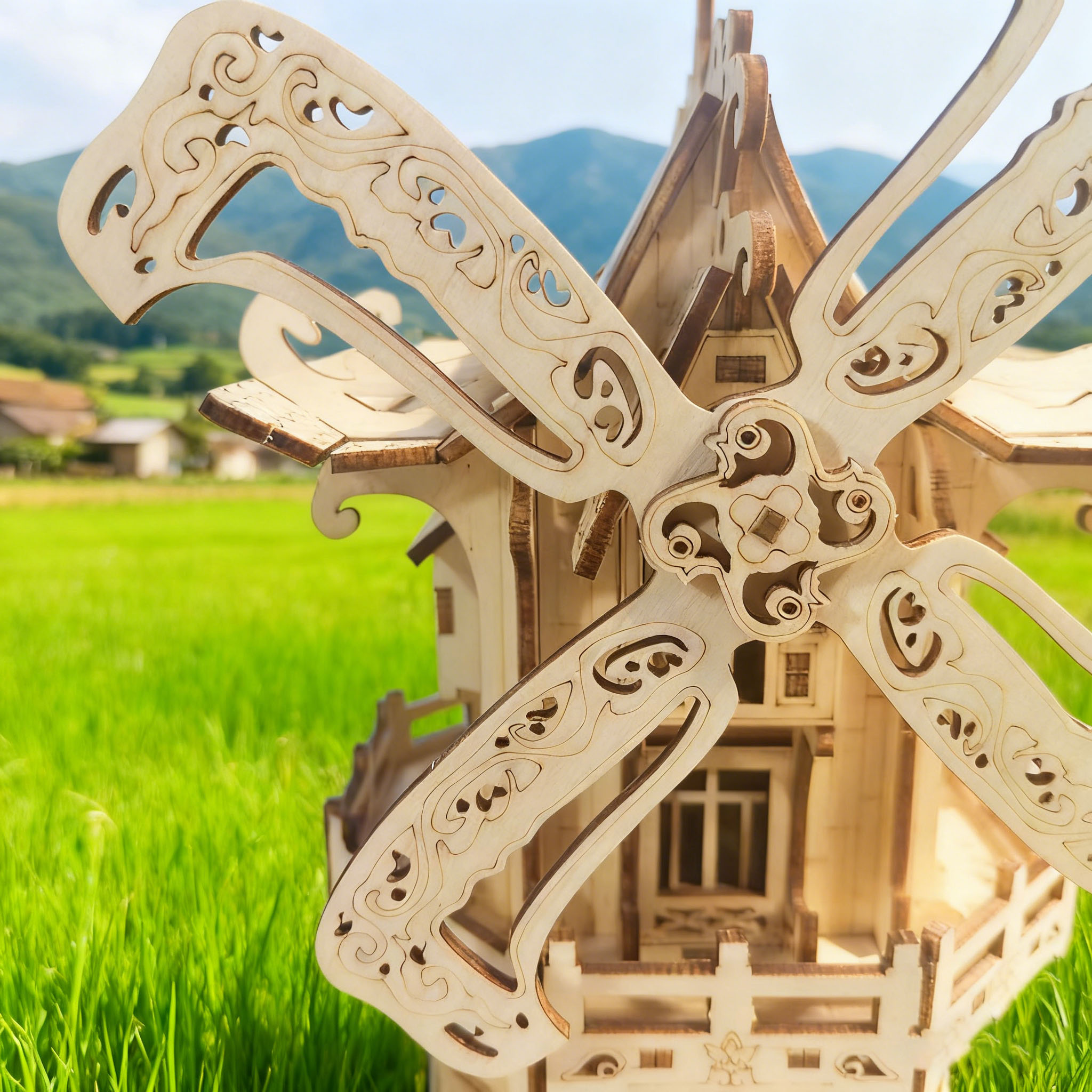 Puzzle 3D Casa in legno fai-da-te Kit modello mulino a vento Set di assemblaggio divertente Blocchi di costruzione in legno Il regalo perfetto Regalo ideale per le vacanze