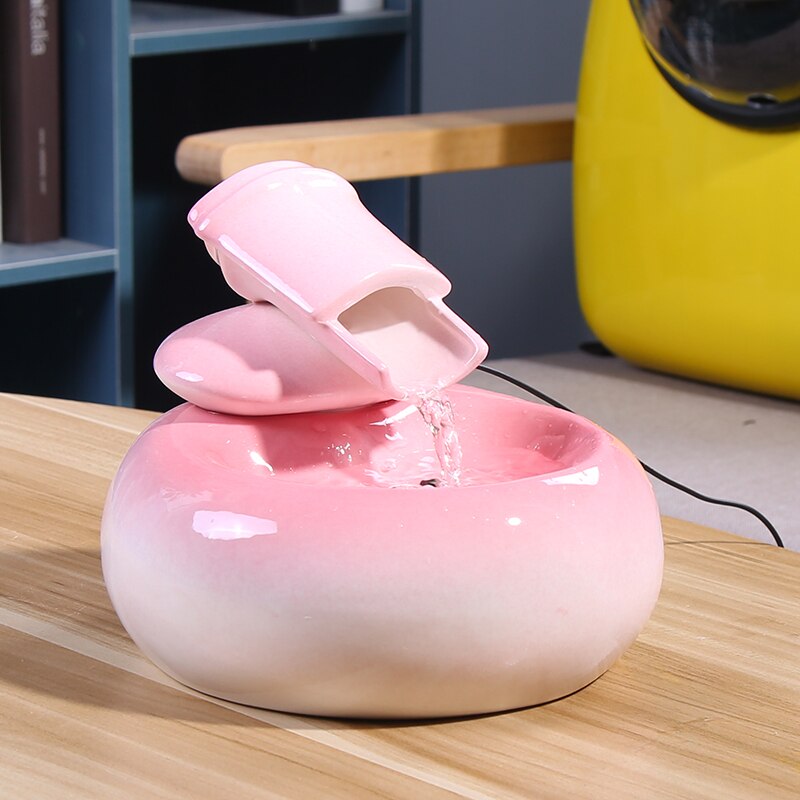 Keramik Wasser Brunnen Für Katzen Lebensmittel Schüssel Haustier Produkte Automatische Trinken Schüssel Für Katzen Hund Stumm Feeder Spender UNS/ EU/USB: Style 1 pink / EU Plug