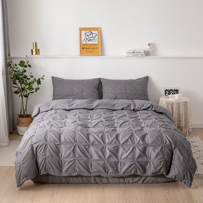 Grå svart dynetrekk sengetøy sett solid sengetrekk klype fold kunstverk enkelt queen king size 3 stk med putevar