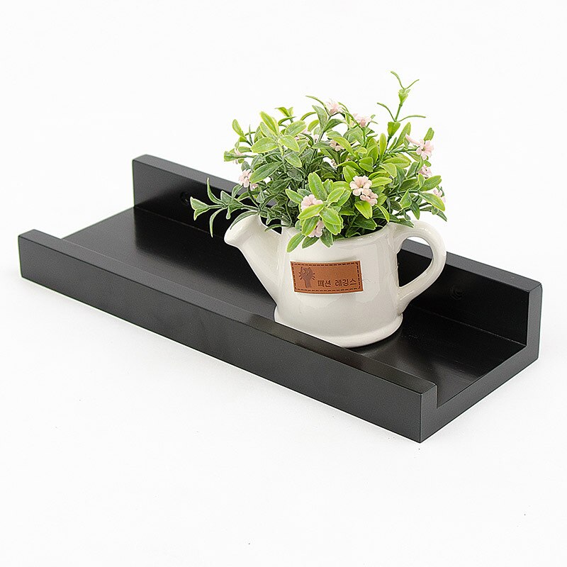 Estante de madera de estilo nórdico para pared estantes flotantes, bandejas, estantes colgantes de pared de TV, estantería de madera moderna para decoración del hogar: Black 33x12x5