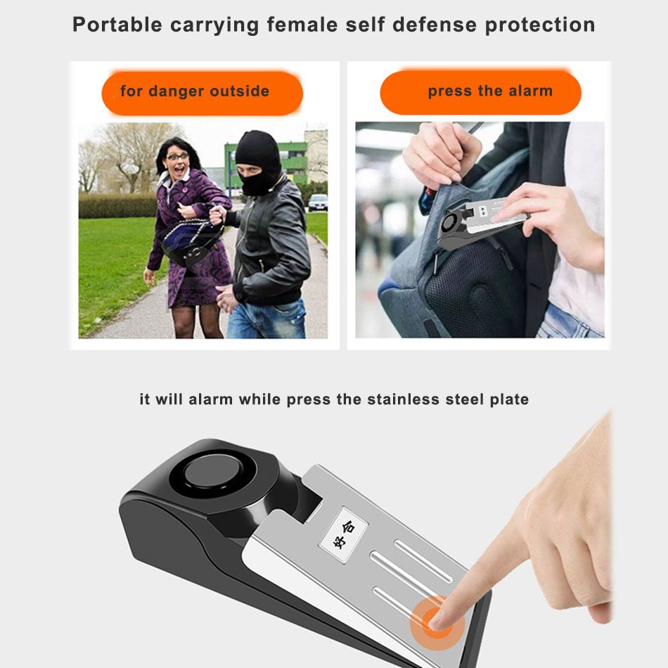 Security Alarm System Portable Carrying Female Personal Outdoor Alarm Smart Sensor Wireless Vibration Door Stop Alarm Block