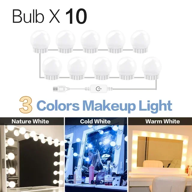 Bombillas LED para espejo de maquillaje, luces de tocador con carga USB, iluminación para tocador de baño, luz LED regulable para espejo de tocador: Amarillo claro