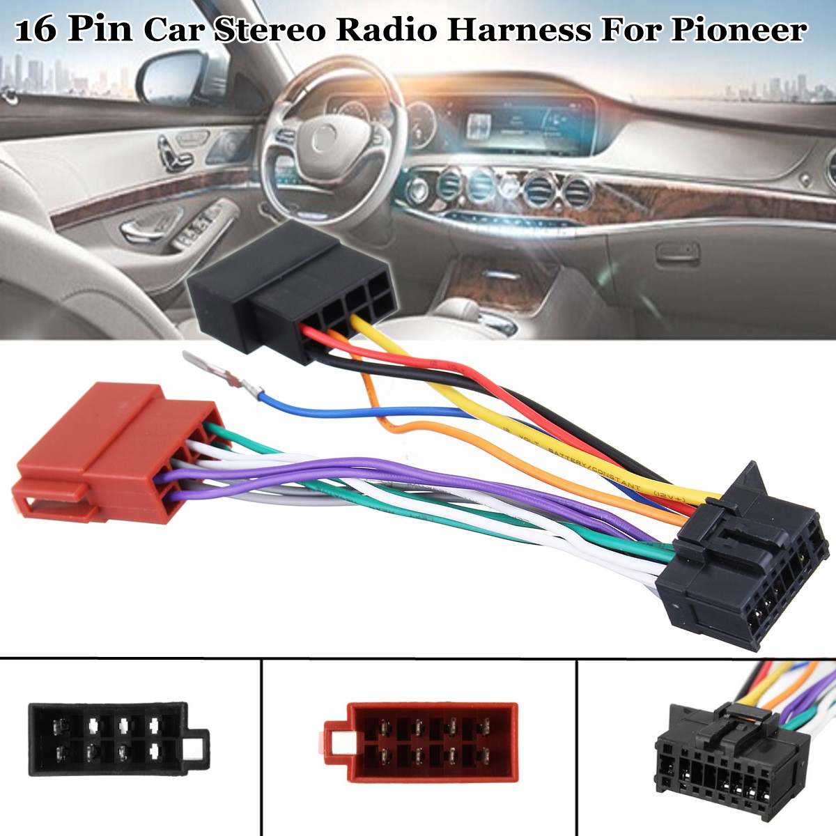 16 Pin Car Stereo Radio Player ISO Wiring Harness Connector for Pioneer 2003-on