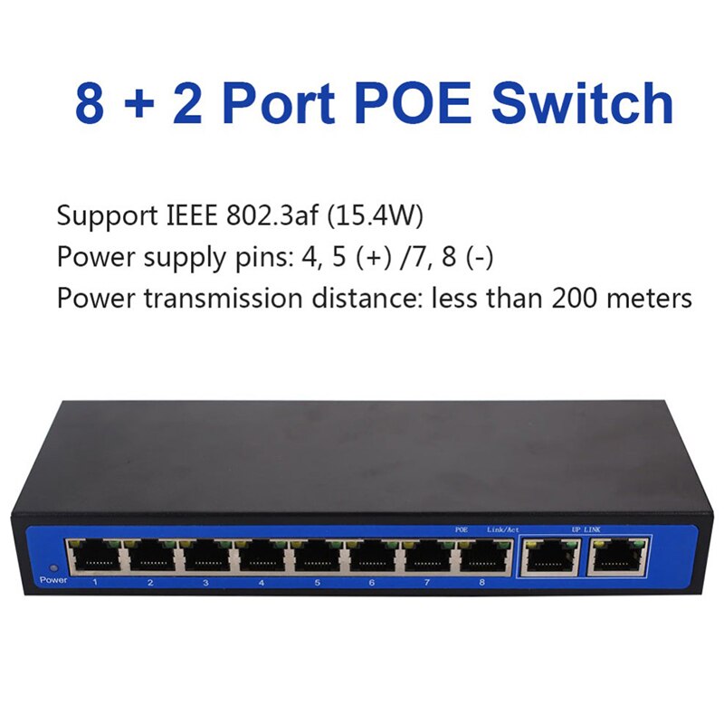 8 + 2 Poe Injector Poe Ethernet Switch Professionele Ip Camera Poe Netwerk-switches Power Over Ethernet 5.6Gbps Poe schakelaar