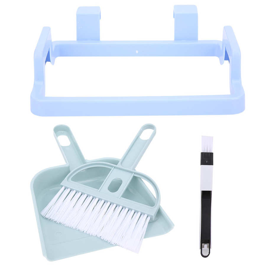 4 unids/set Mini Kit de herramientas de limpieza porta bolsa de basura cepillo de teclado escritorio escoba recogedor para uso en el hogar: Azul