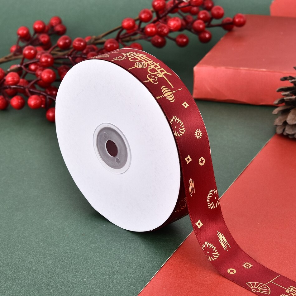 5Yards 25mm Printed Satin Ribbons Tape Bows Crafts DIY Natural Ribbon Sewing Clothing Christmas Wedding Party Decoration: 010   5Yards