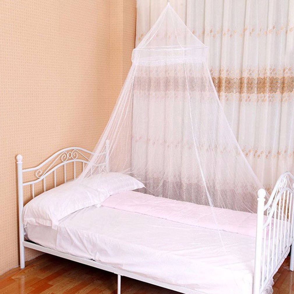 Verão redondo laço inseto cama dossel rede cortina de malha poliéster tecido uso doméstico elegante pendurado cúpula anti mosquito net 8 cor: WHITE