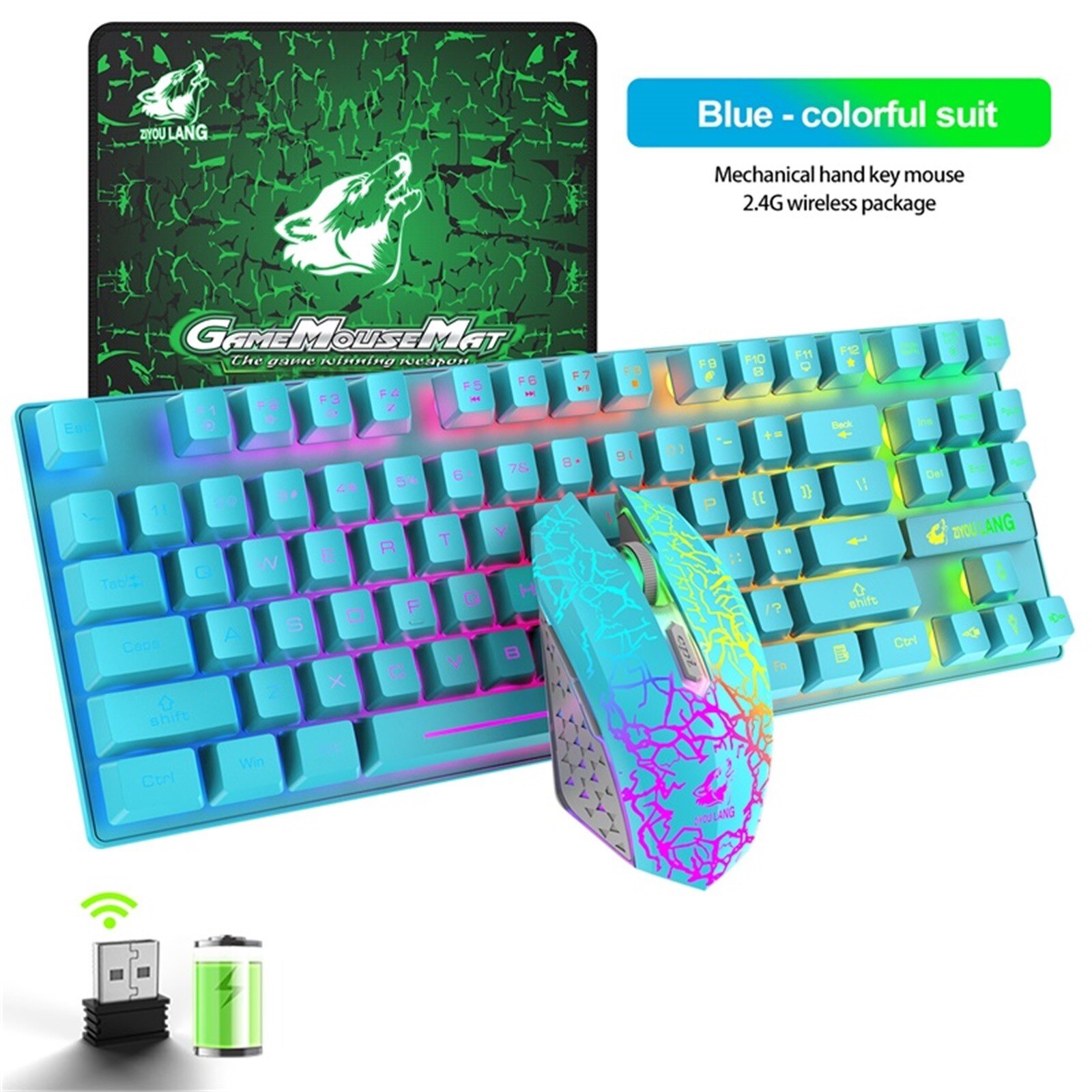 Rechargeable Wireless keyboard Gaming Mouse Sets 2.4GHz RGB Backlit 87key PC Keypad Ergonomic Wireless Mouse For Laptop PC Games: B