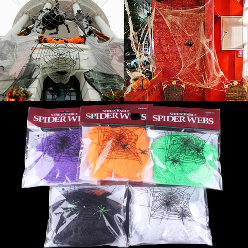 5 Farger Hjemsøkt Hus Spindelvev Dekorasjon Festrekvisitter Skrekkrekvisitt Halloween edderkopp web DIY Simulert Kjemisk Fiber