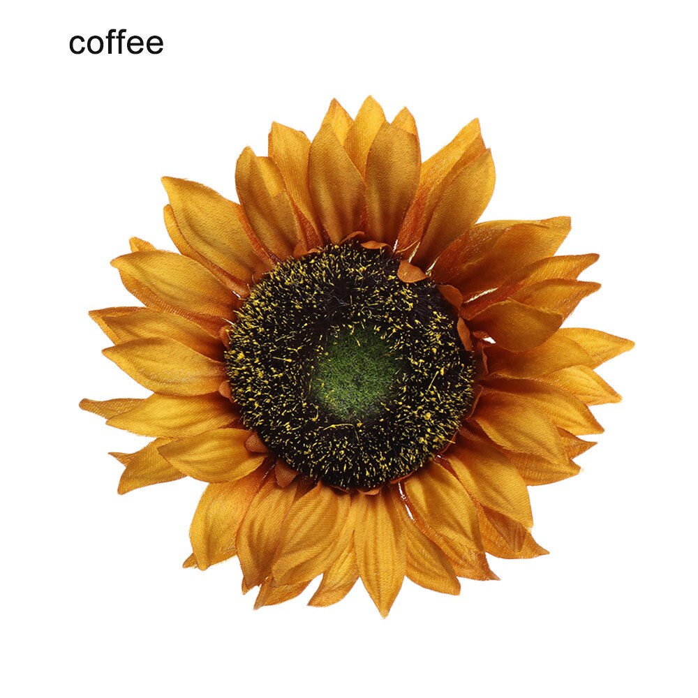 Cabeza de flores artificiales, girasol grande de seda hecho a mano para decoración de cajas de boda, guirnalda DIY, flores de floristería decorativa: coffee