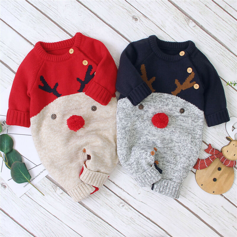Pelele de bebé niña tejida para invierno y Navidad, mono, suéter, Otoño, cálido, ropa de Navidad de lana