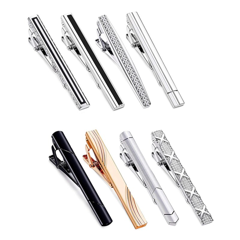 8 Pcs Tie Clips Set for Men Tie Bar Clip Set for Regular Ties Necktie Wedding Business Clips with Box, Color B: 8 Pcs + a tie cl