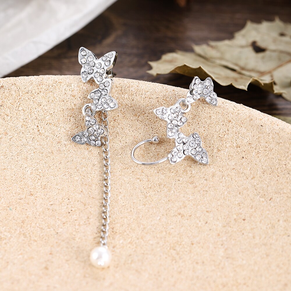 Hanging Butterfly Clip Earrings Ear Hook Rock Hoop Punk Double Pierced Unusual Earring Women Girls Goth Jewelry: AL068