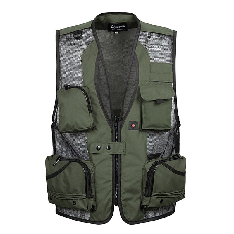Summer Thin Mesh Vest For Men XL-5XL Casual Photographer Work Outerwear Varsity Multi Pocket Waistcoat Male Sleeveless Jacket: Army Green Vest / 5XL