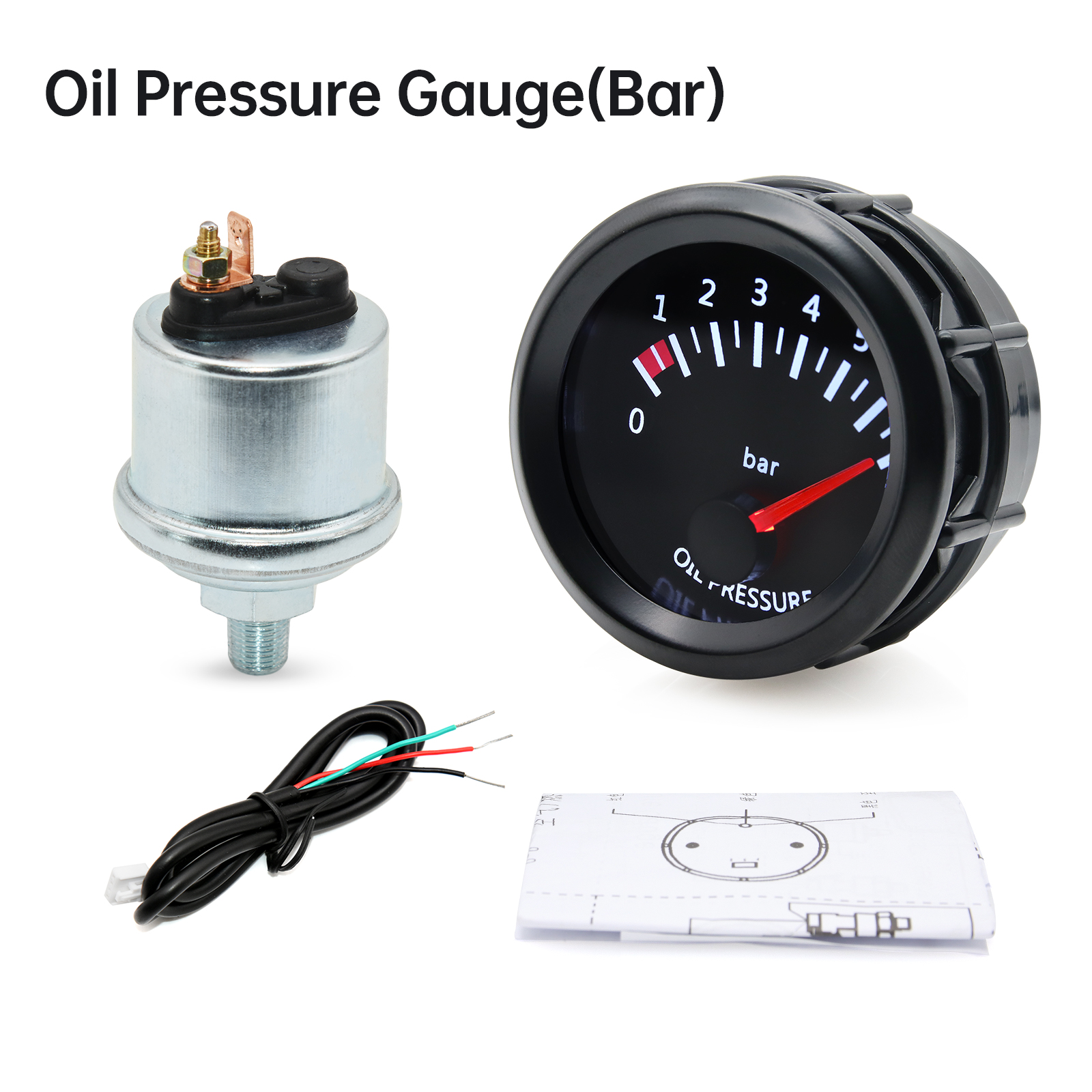 52mm Car Exhaust Gas Temp Gauge Vacuum Oil Pressure Bar PSI Gauge Voltmeter Oil Temperature Water Temp With Sensor for 12V Car: Gold