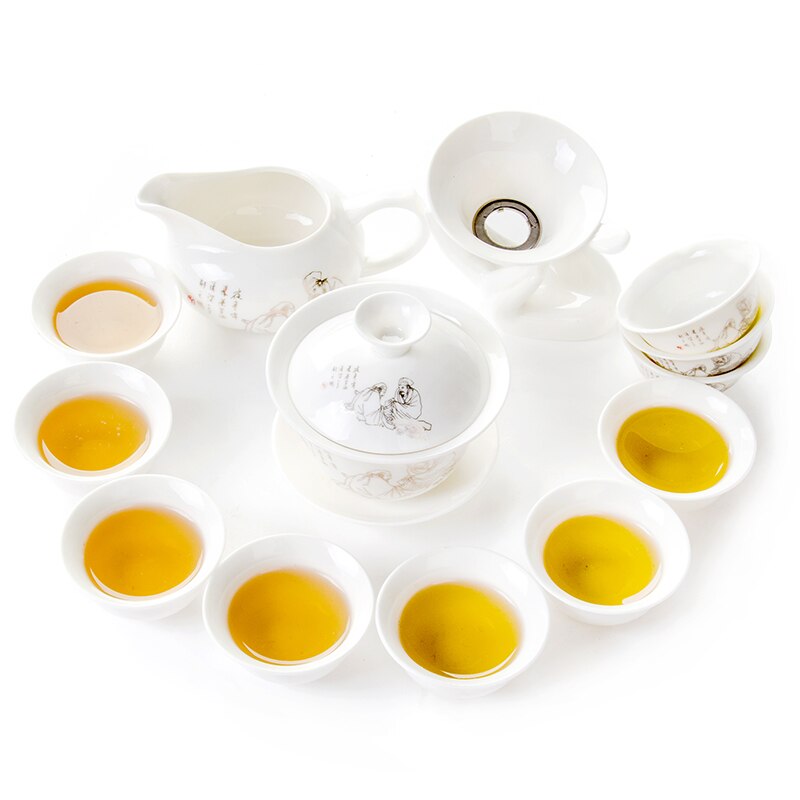 13pcs Tea Set Chinese Ceramic 1 Gaiwan 1 Chahai 1 Tea Strainer 10 Tea Cups Porcelain Kung Fu Afternoon Travel Tea Sets Drinkware: CJ070