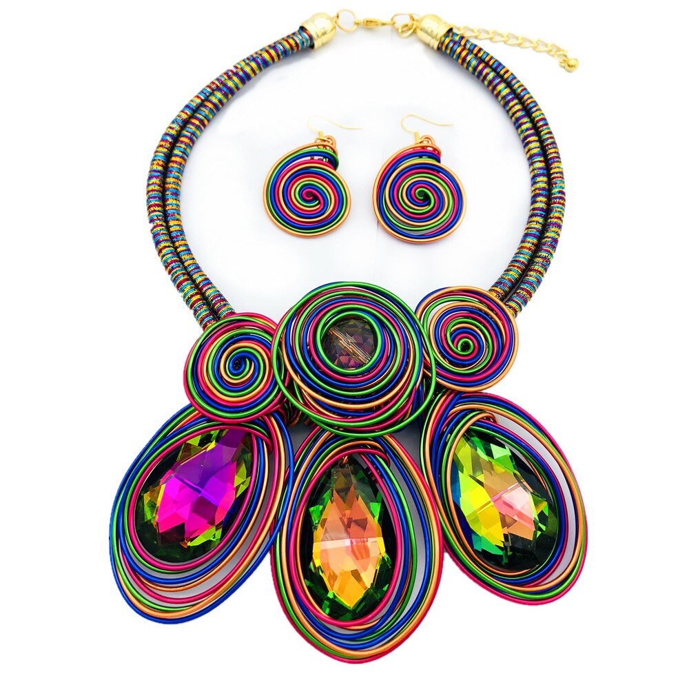 Kristall-halskette und ohrring-sets, damenschmuck, auffällige choker-halskette und ohrringe, party-accessoires: Rot