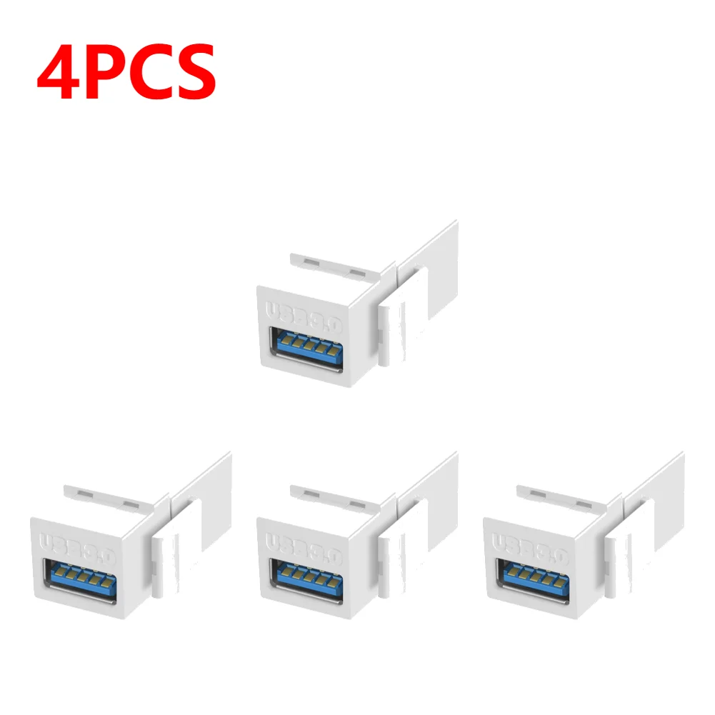 1-4 pcs usb 3,0 keystone jack inserts, female to female, for wall plate outlet panel with usb port snap-in plug socket