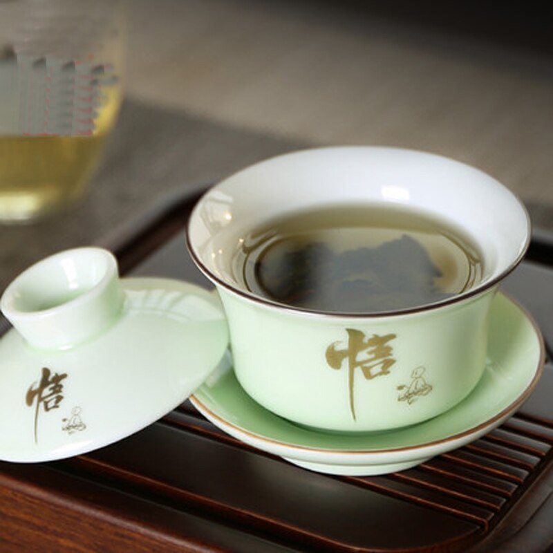 Chinese Teaset Gaiwan Tea Cups Celadon Ceramics 150ml Lid Bowl Saucer Traditional Handmade Tea Brew Tea Cup Teaware