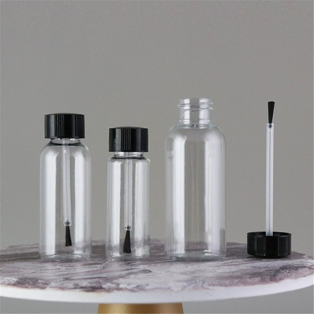 Botella de plástico para esmalte de uñas, bote transparente y vacío, rellenable, con brocha, contenedor de maquillaje