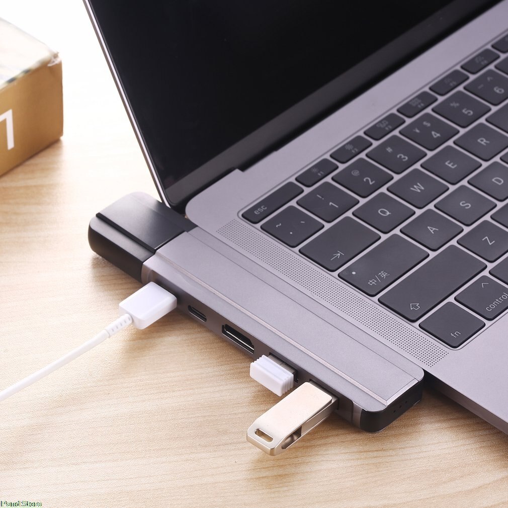 USB C Hub 6-in-1 USB Type C Hub Adapter Dongle Compatibel Voor MacBook Pro 13 "15" Thunderbolt 3, USB-C Data