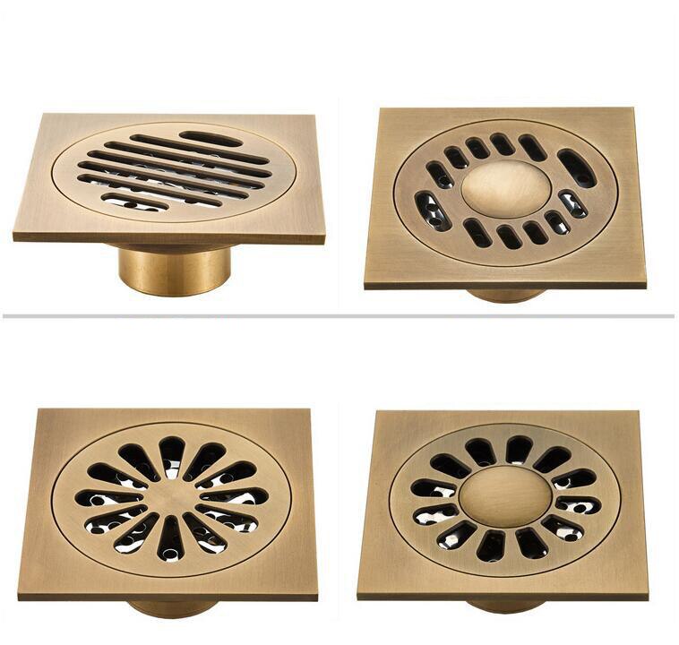 Antiek Messing Gesneden Flower Art Badkamer Accessoire Afvoerputje Afval Grate100mm * 100Mm