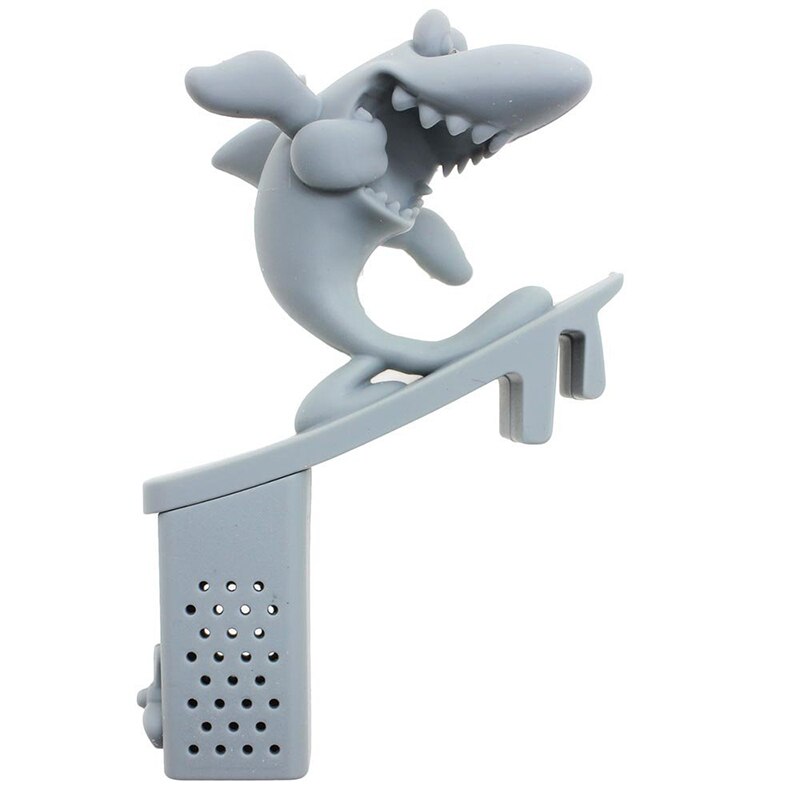 Siliconen surfende haai thee-infuser van voedingskwaliteit siliconen haai-vorm losse theebladeren kruiden kruiden diffuser filter