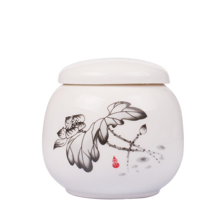 Boîte à thé Kongfu | Coffres traditionnels chinois de stockage de thé en porcelaine peinte à la main, nourriture Puer, poterie, thé vert: Quiet Lotus