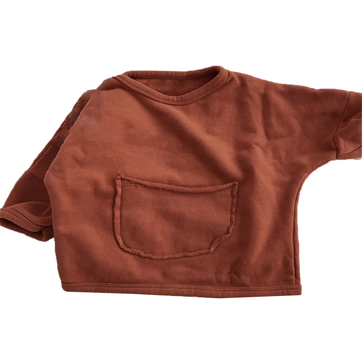 2-7Y Kids Baby Meisjes Jongens Sweatshirt Tops Solid Lange Mouwen Trui Pocket Warme Katoen Herfst Outfits 4 Kleuren: Bruin / 7T