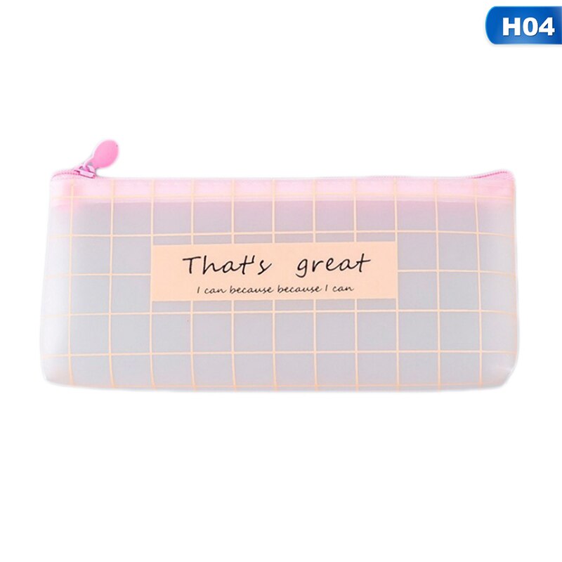 Transparent Waterproof Pencil Case Cute Pink Student Pencil Ccase Storage Bag School Stationery Supplies: H04