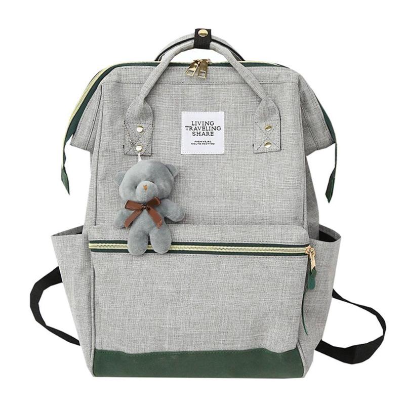 Mochila escolar feminina, 2 tamanhos, estilo coreano, de lona, para laptop, sacos de viagem: Green / 13 Inches