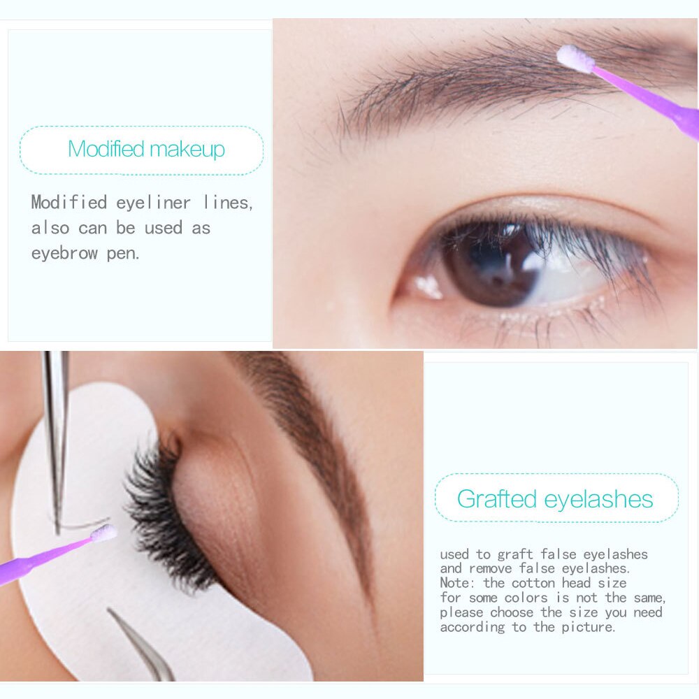 100Pcs L/M/S Durable Micro Individual Eyelash Grafting Extension Kit Lash Cleaning Removing Stick Makeup Cotton Swab with Box