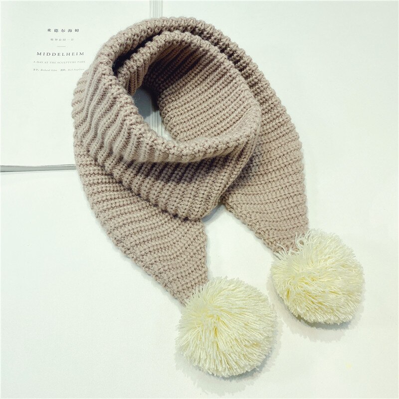 Verdikte gebreide kindersjaal effen kleur kruisstreep jongens en meisjes lange handdoek hangende bal winter warm baby haar nek: 3