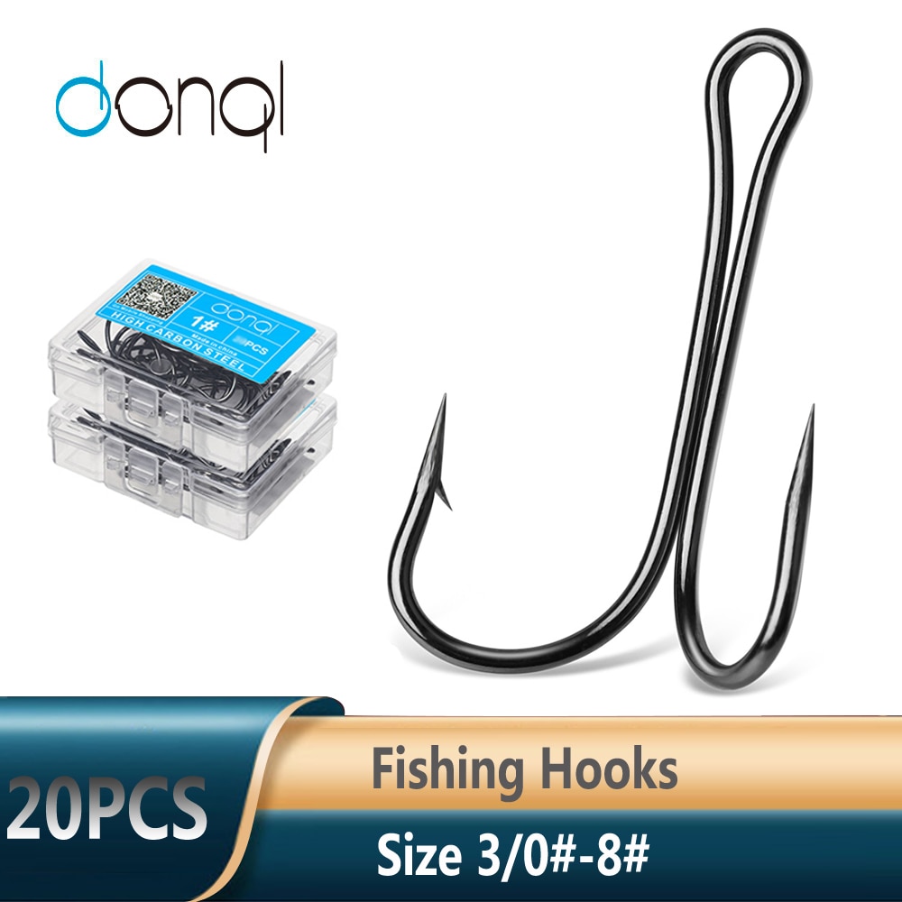 Donql 20 stk / kasse dobbelt fiskekroge pigtråd karpe lang skaft fiskekrog til blød orm lokke bas fluefiskeri tilbehør