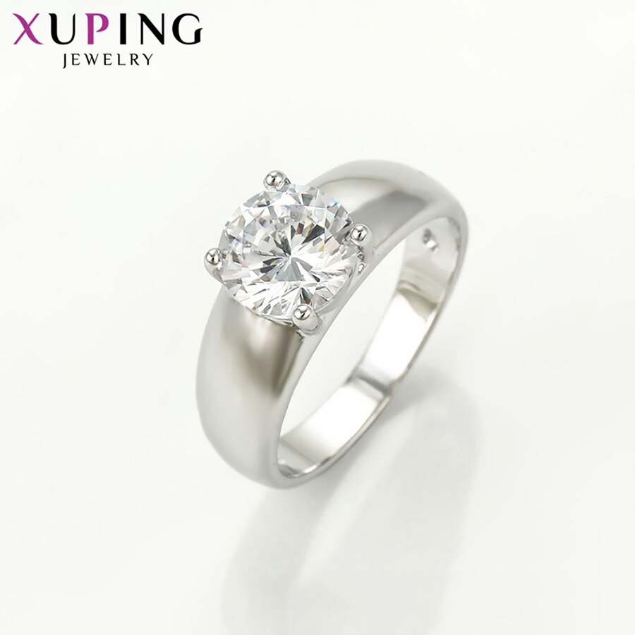 Xuping branco sintético zircônia cúbica jóias para mulheres ródio cor chapeado anéis moda presentes de noivado 10125