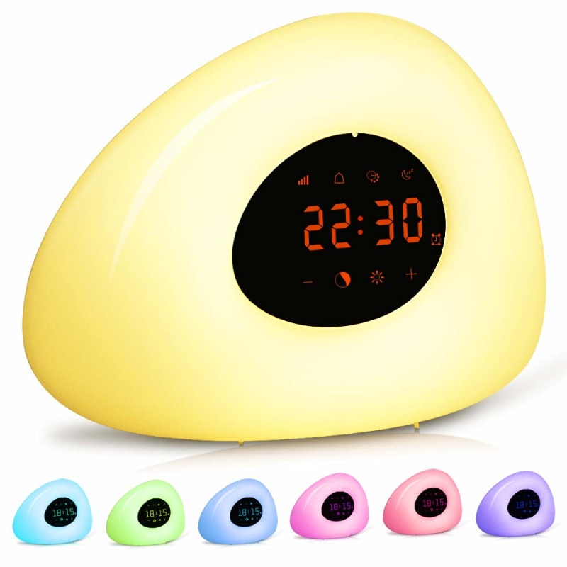 Smart Wake Up Light Alarm Clock LED Bedside Lamp Touch Control Night Light Sunrise Sunset Simulation 10Nature Sounds For Bedroom
