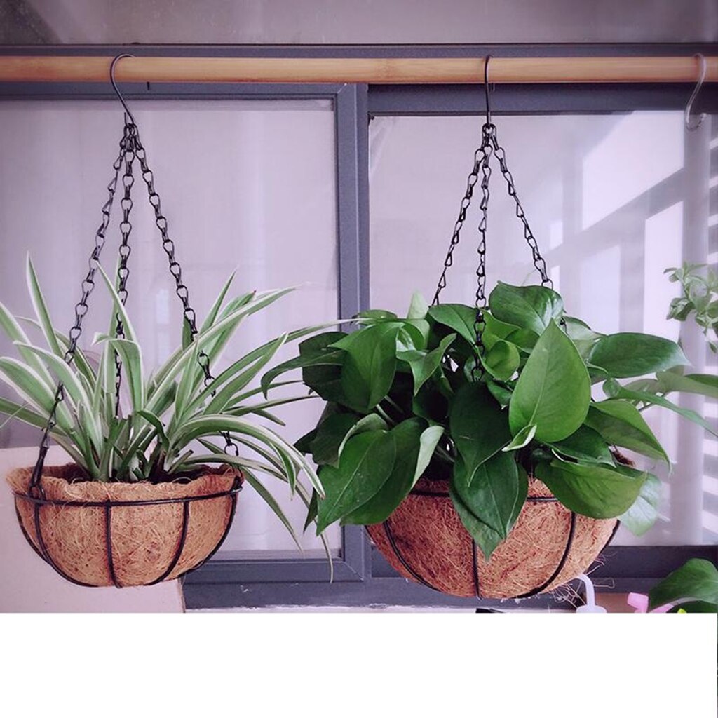 Traditional Heavy Duty Hanging Basket with Hand Formed Coir Husk Liner and Metal Hanger