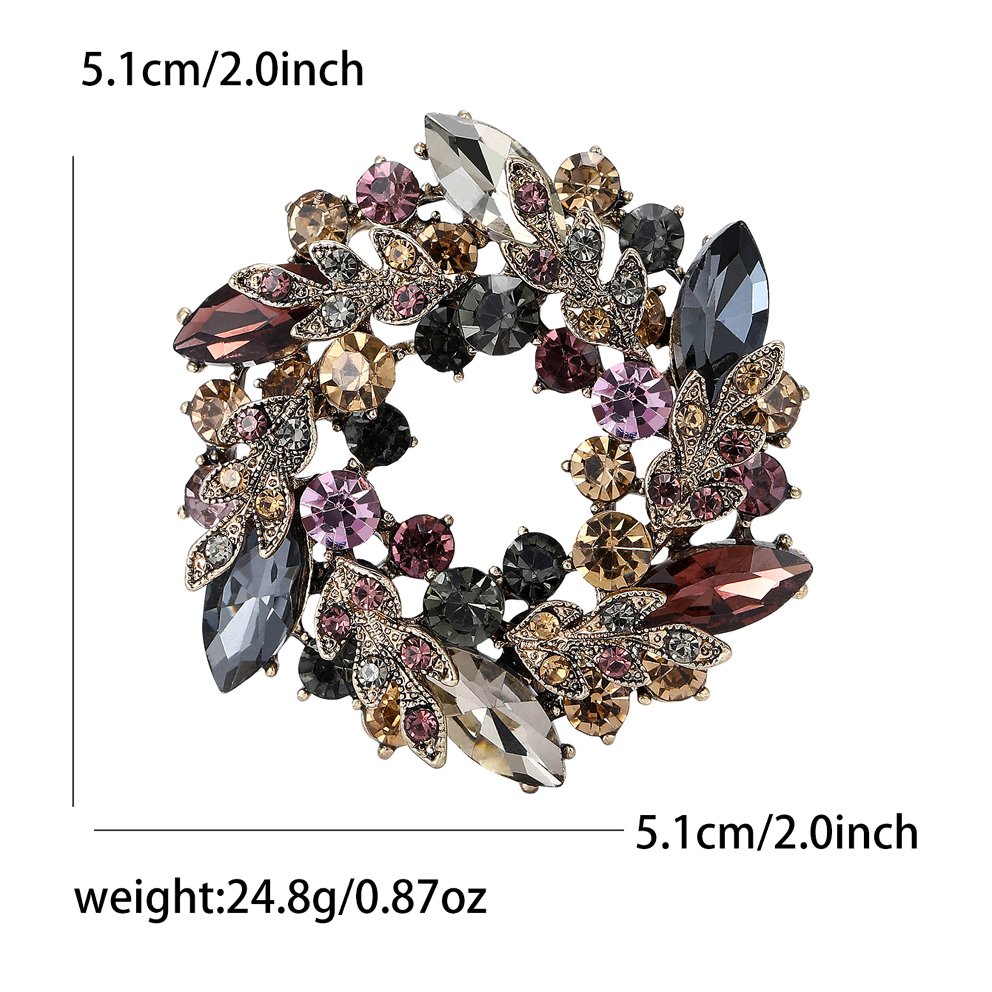 Grande Broche Ancienne Couronne Strass - Vintage - Occasion